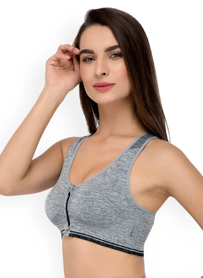 Laceandme Laceandme Grey Solid Non-Wired Lightly Padded Sports Bra 4436